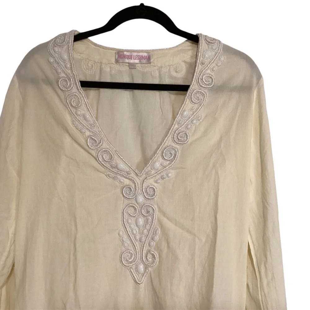 Monique Leshman Blouse Size M Romantic Boho Beads & Sequins Glam Prairie Fairy - Picture 3 of 11